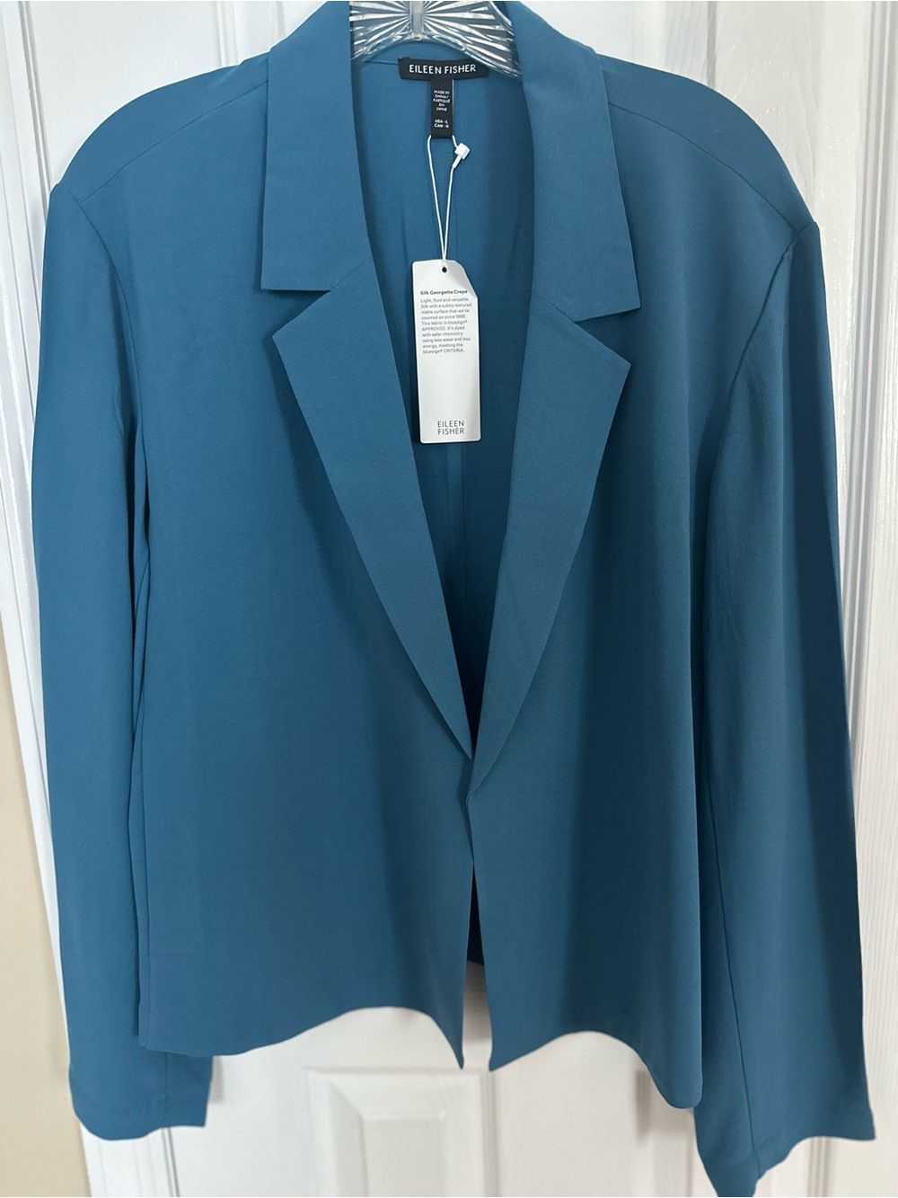 Eileen Fisher Teal Open-Front Silk Blazer Jacket